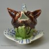 Pearlware pottery fox and goose sauce boat and stand, circa 1790