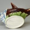 Pearlware pottery fox and goose sauce boat and stand, circa 1790