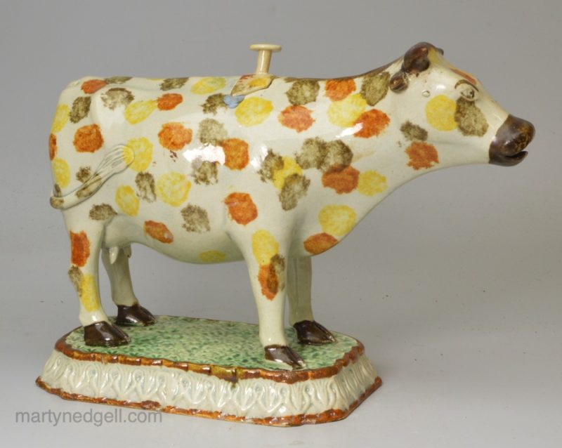 Prattware pottery cow creamer, circa 1810