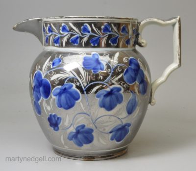 Silver resist lustre jug decorated on a pearlware body, circa 1820