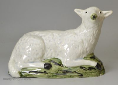 Pearlware pottery sheep decorated with oxides under the glaze, circa 1800