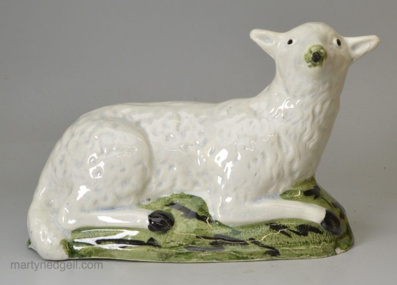 Pearlware pottery sheep decorated with oxides under the glaze, circa 1800