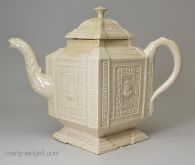 Staffordshire white saltglaze stoneware teapot, circa 1750