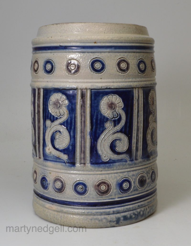 Westerwald salt glaze stoneware tankard, circa 1700