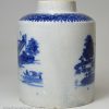 Pearlware pottery tea canister decorated with underglaze transfer prints, circa 1800