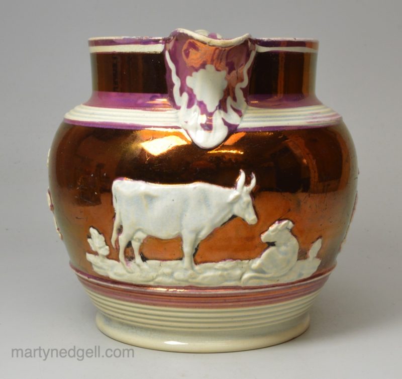 Copper and pink lustre jug, circa 1830