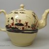 Creamware pottery teapot decorated with Miss Pitt style enamels over the glaze, circa 1770