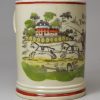 Creamware pottery mug printed with 'Quick Travelling', circa 1820