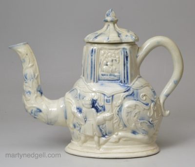 Staffordshire white saltglaze camel shaped stoneware teapot, circa 1760