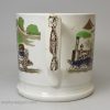 Pearlware pottery loving cup printed with a railway train, circa 1850