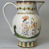 Large commemorative prattware jug moulded with Admiral Duncan, circa 1800