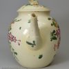 Creamware pottery teapot, enamelled with floral sprays over the glaze, circa 1770, possibly Leeds Pottery