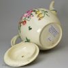 Creamware pottery teapot, enamelled with floral sprays over the glaze, circa 1770, possibly Leeds Pottery