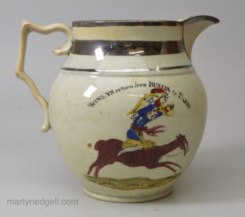 Pearlware pottery commemorative jug 'BONEYS return from RUSSIA to PARIS' and 'A MOUNTAIN COSSACK', circa 1810