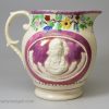 Pearlware pottery commemorative jug moulded with 'SUCESS TO QUEEN CAROLINE', circa 1821