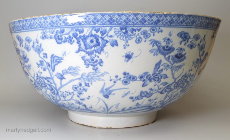 Oversize Liverpool delft bowl with armorial, circa 1750