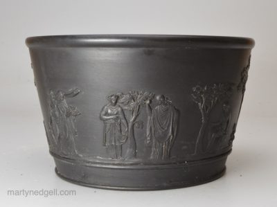 Wedgwood black basalt bowl with classical sprigs, circa 1850