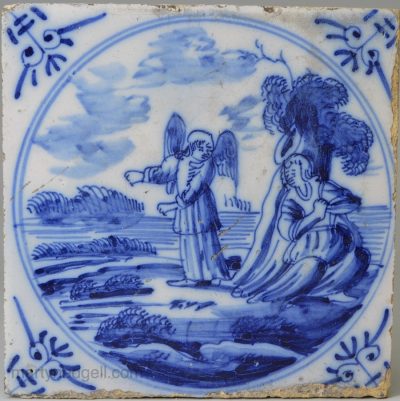 Dutch Deft biblical tile, The Angel of the Lord talking to Jacob, circa 1750