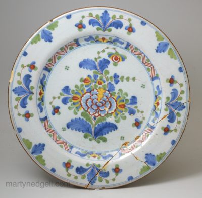 London Delft polychrome plate, circa 1780