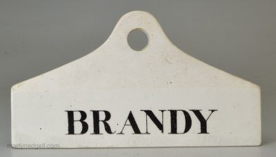 Wedgwood pearlware pottery bin label 'BRANDY', circa 1867