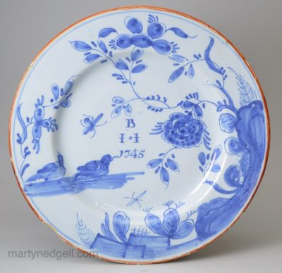 Liverpool delft dated marriage plate, circa 1745