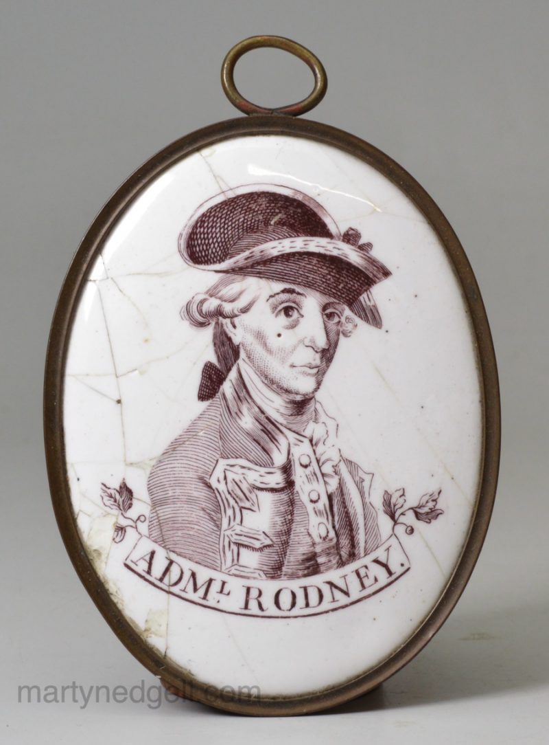 Enamel plaque of Admiral Rodney, Bilston, circa 1785