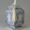 Staffordshire white salt glaze stoneware teapot decorated with blue inlaid into the pattern, circa 1750