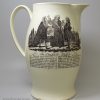 Large creamware serving jug printed with 'The Triple Plea' and The Tythe Pig', circa 1790, possibly Liverpool pottery with Sadler prints