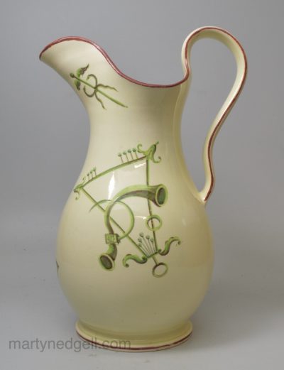 Creamware potty jug decorated with green enamels over the glaze, circa 1790