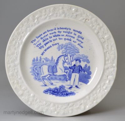 Pearlware pottery child's plate 'MY NOBLE PONY', circa 1820