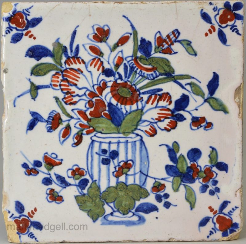 London delft polychrome tile, circa 1730