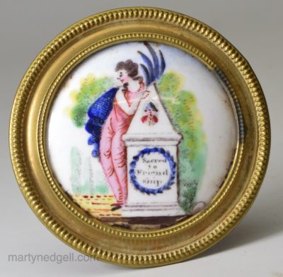 Bilston enamel cloak pin 'Sacred to Friendship', circa 1780