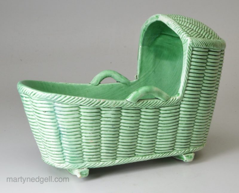 Green glazed creamware toy cradle, circa 1820