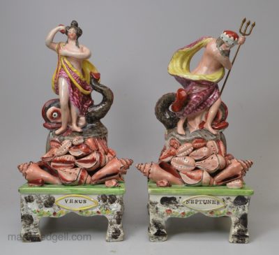 Pair of Sherratt Staffordshire pearlware pottery figures, Neptune and Venus, circa 1820