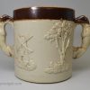 Large London saltglaze stoneware loving cup with a sprig of Paul Pry, circa 1840