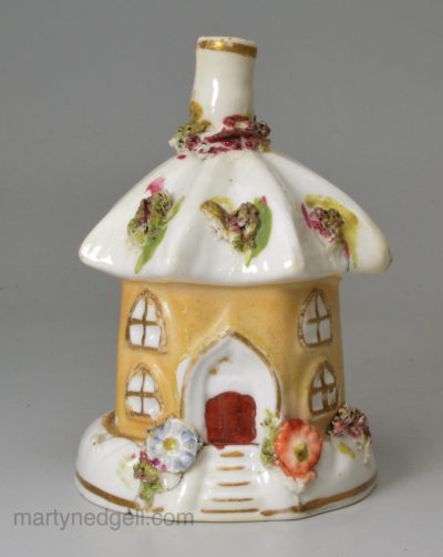 Staffordshire porcelain cottage pastille burner, circa 1840