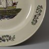 Creamware pottery plated decorated with the print of a ship, circa 1790, probably Liverpool