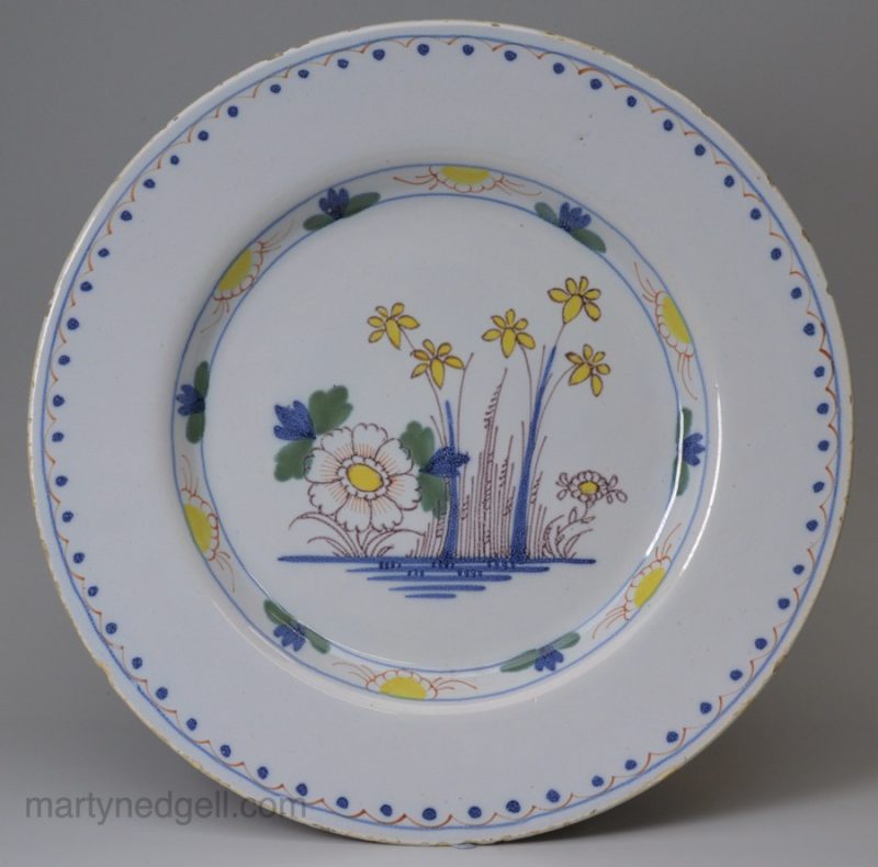 London delft polychrome plate, circa 1750