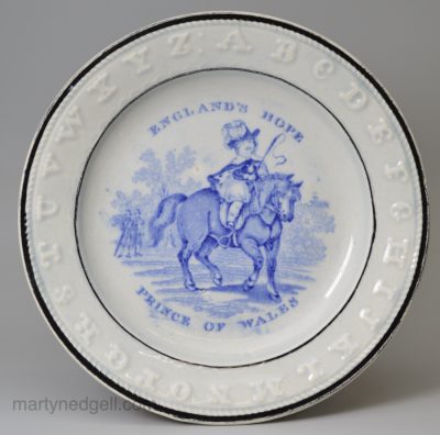 Pearlware pottery commemorative child's alphabet plate 'ENGLAND'S HOPE' 'PRINCE OF WALES', circa 1845