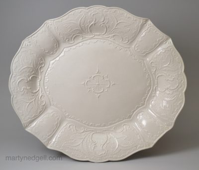 Staffordshire saltglaze moulded stoneware dish, circa 1760