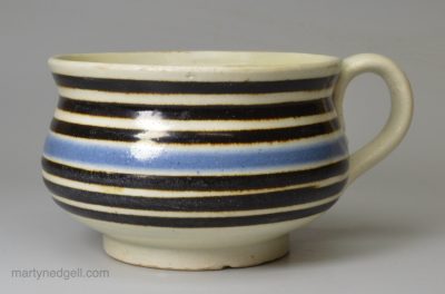 Pearlware pottery mug banded with slip, circa 1830