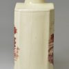 Creamware pottery tea canister decorated with red prints, circa 1780