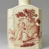 Creamware pottery tea canister decorated with red prints, circa 1780