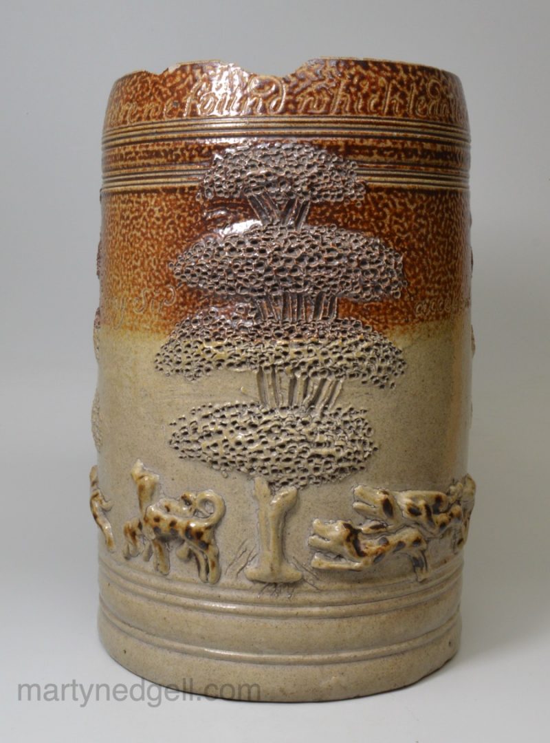 Large London salt glaze stoneware tankard, circa 1720 probably Vauxhall