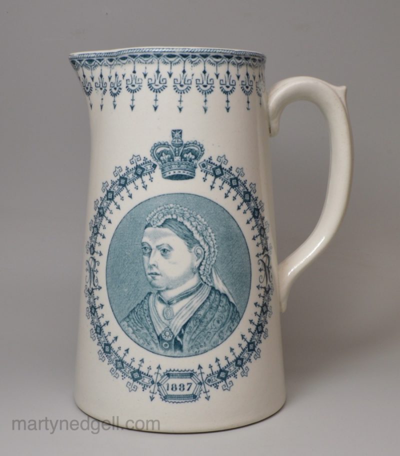 Pottery commemorative jug Queen Victoria's Golden Jubilee in 1887