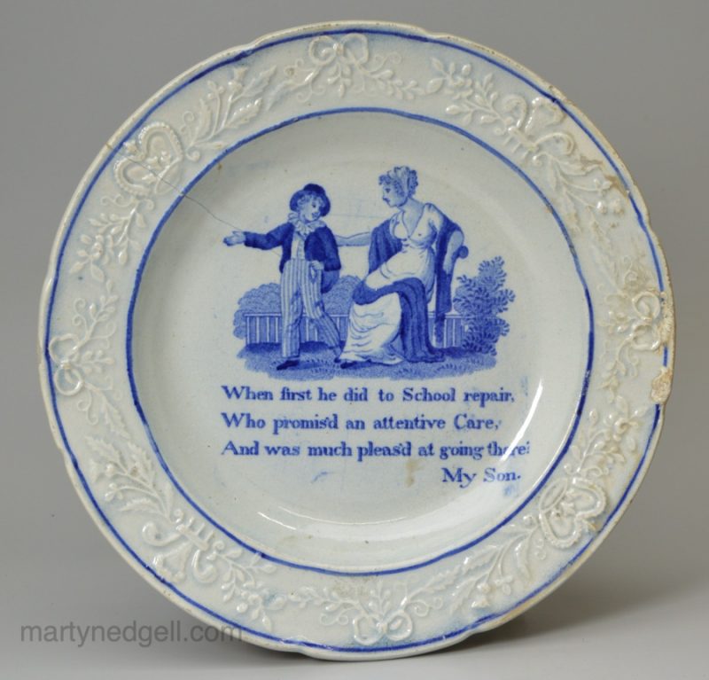 Pearlware pottery child's plate 'My Son', circa 1820