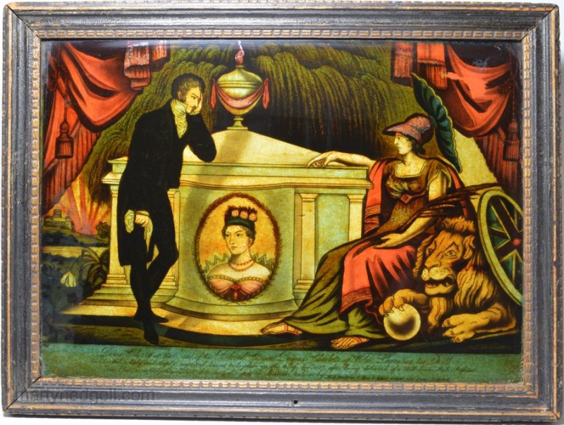 Commemorative reverse print on glass for the death of Princess Charlotte, circa 1817