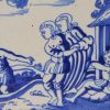 Dutch Delft biblical tile, Noah drunk in a tent Gen 9:20-27, circa 1740