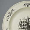 Creamware pottery plate printed with of a drinking party, circa 1790, possibly Liverpool Pottery