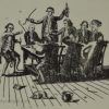 Creamware pottery plate printed with of a drinking party, circa 1790, possibly Liverpool Pottery